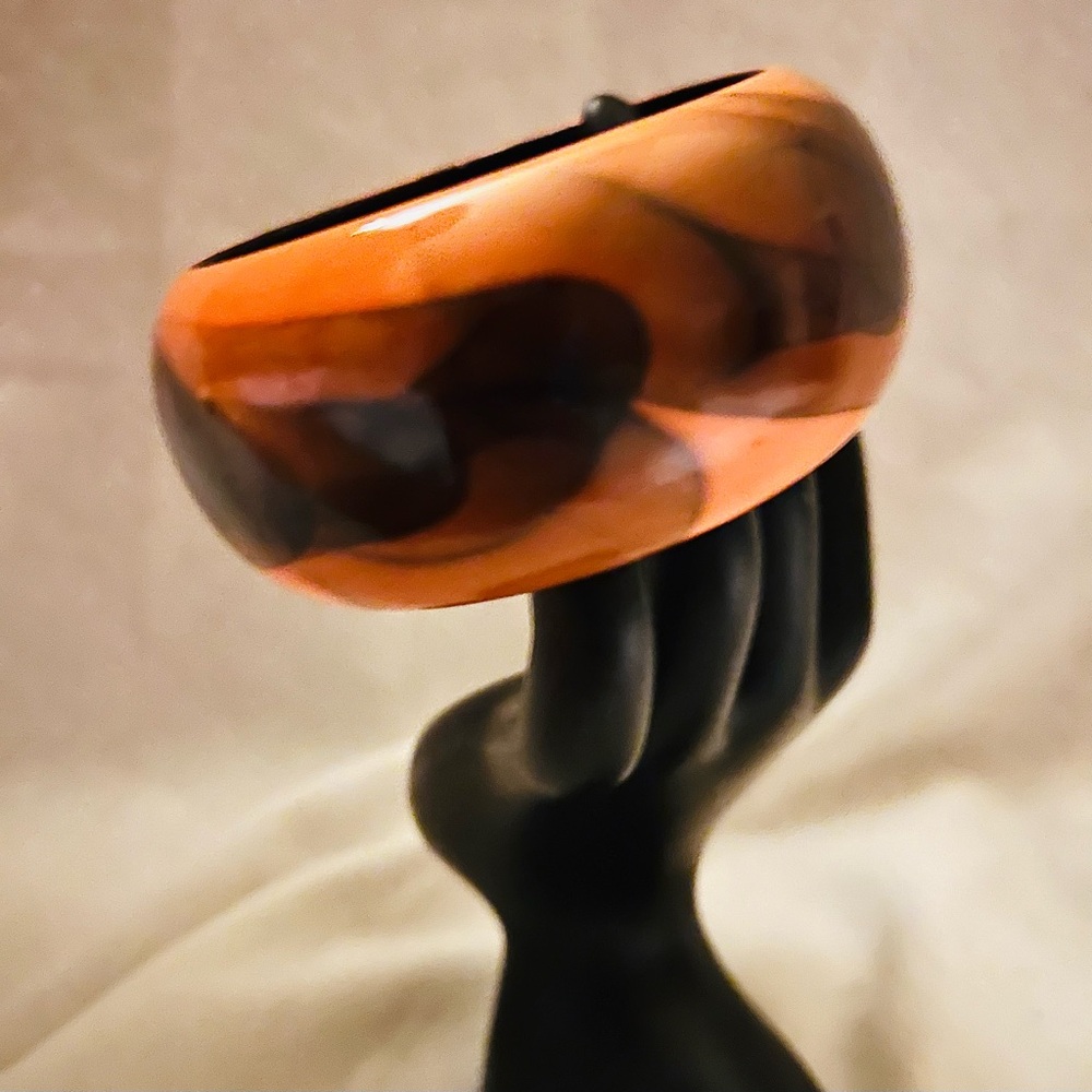 Boho Vintage Wooden Resin Bangle Orange, Black, Brown Murano Style Design